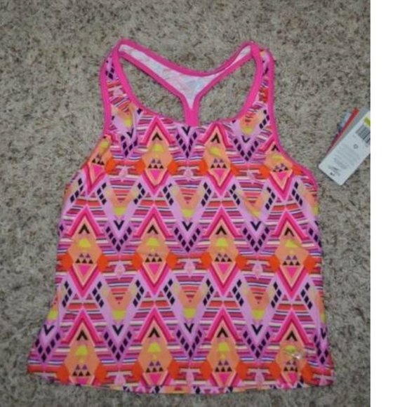 *Swimsuit Speedo sz 14 Pink Geo 2 Pc Racerback Tankini & Scoop Bikini Girls - Picture 3 of 6